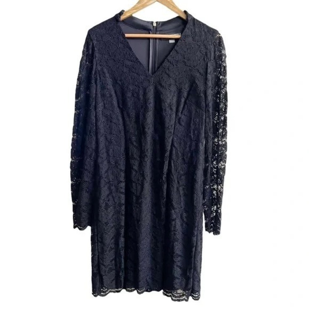 Karl‎ Lagerfeld Paris Black Lace Dress Size 12 Long Sleeve Sheath Midi